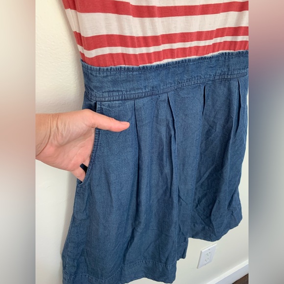 Summer dress, 1 piece, stripes crème and red, side pockets, prima cotton, size 2 - Picture 4 of 13